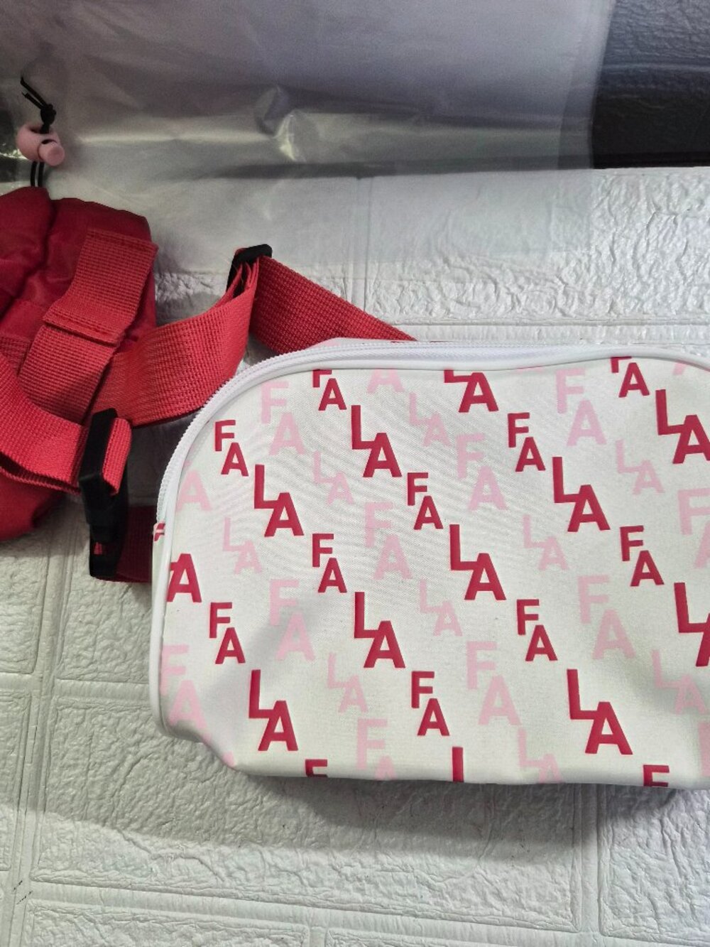 Christmas Falala White Pink and Red Fanny Pack W/ Water Bottle Holder Adjustable